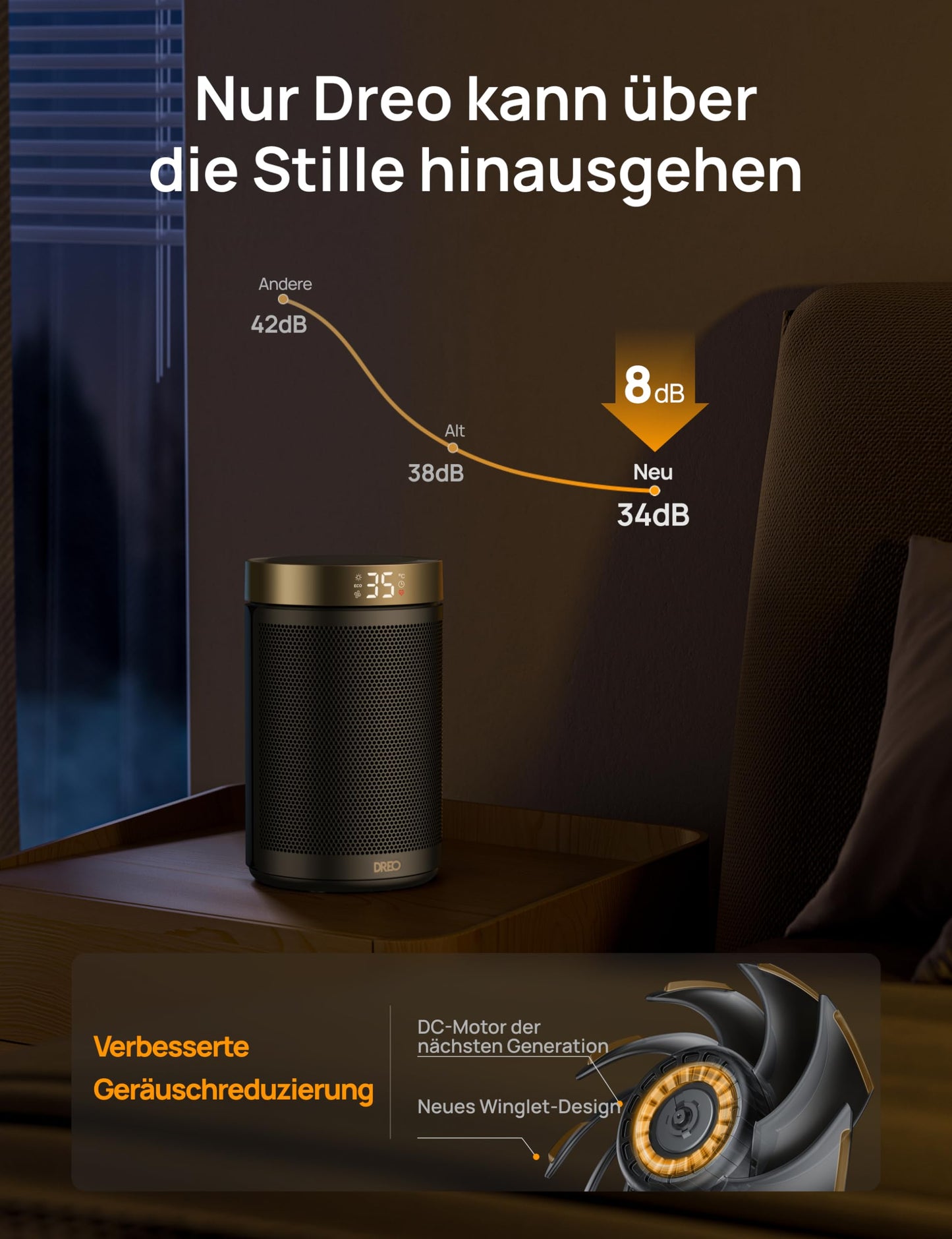 Dreo Energiesparender Heizlüfter mit Thermostat